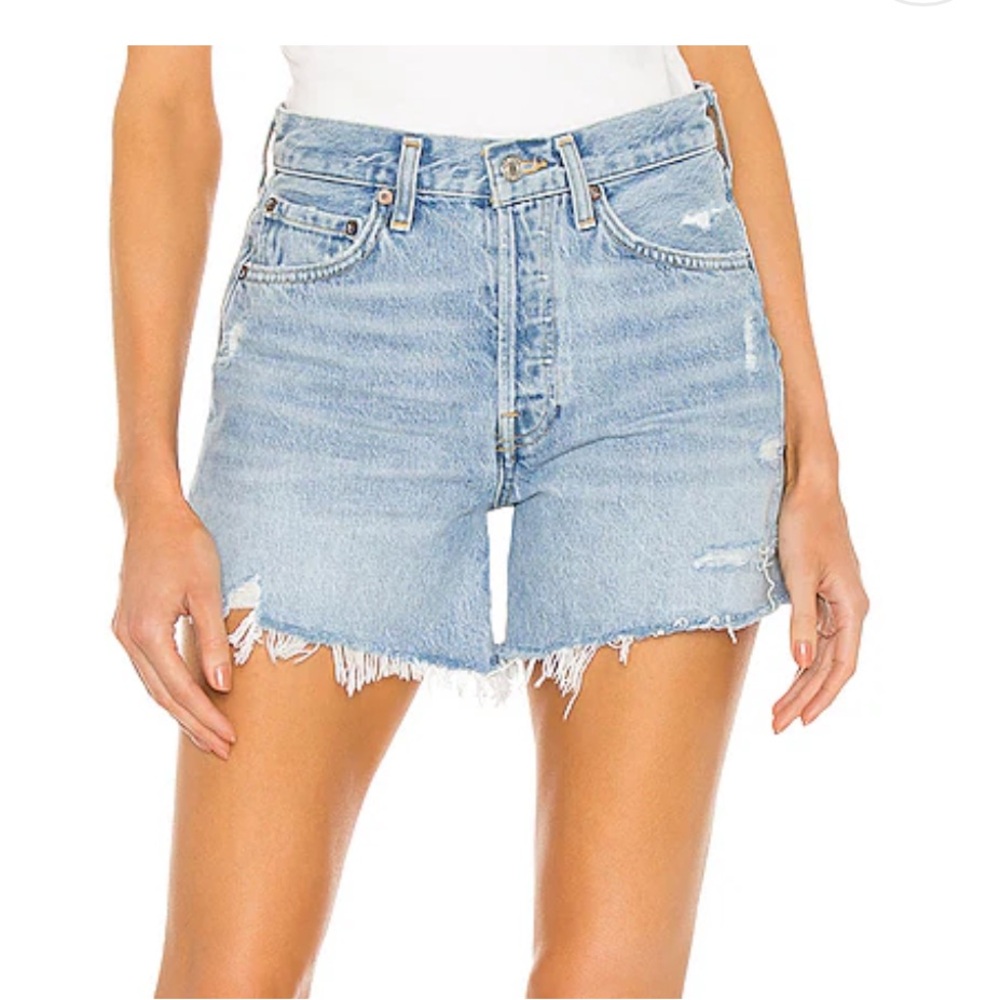 Agolde Distressed Light Blue Jean Shorts